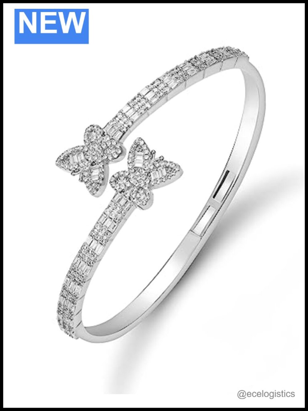 Iced Out Butterfly Cuff Bracelet 14K Gold Plated Bangle CZ Stones